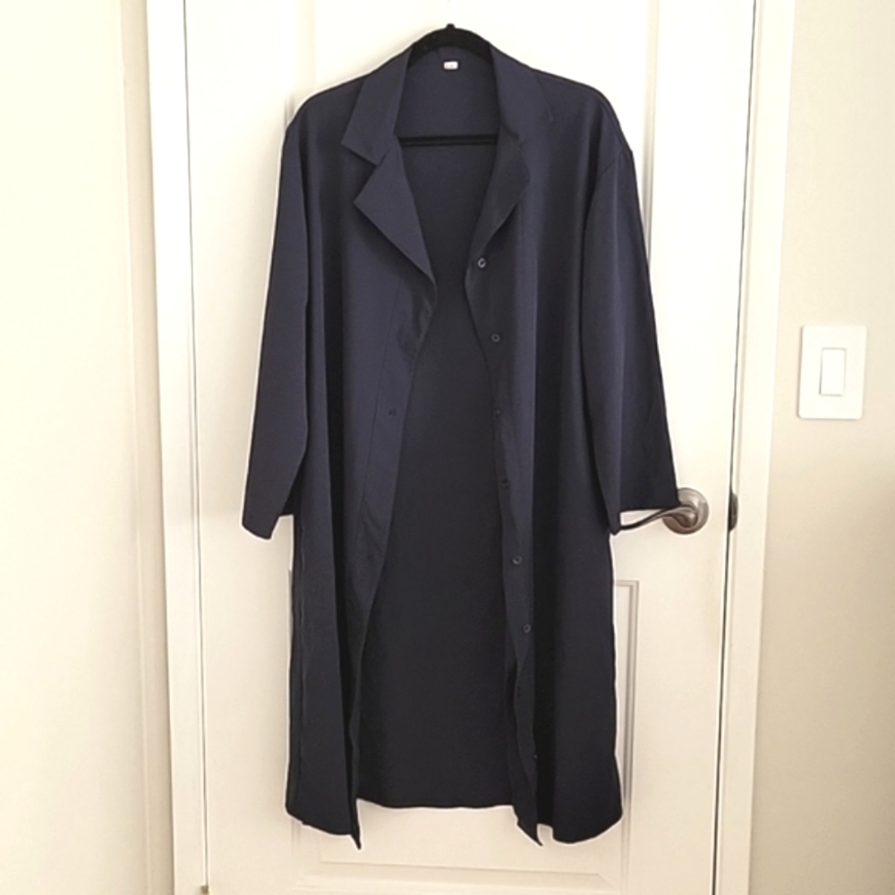 Long Sleeve Navy Blue Button Down Shirt Dress/Jacket Size Small